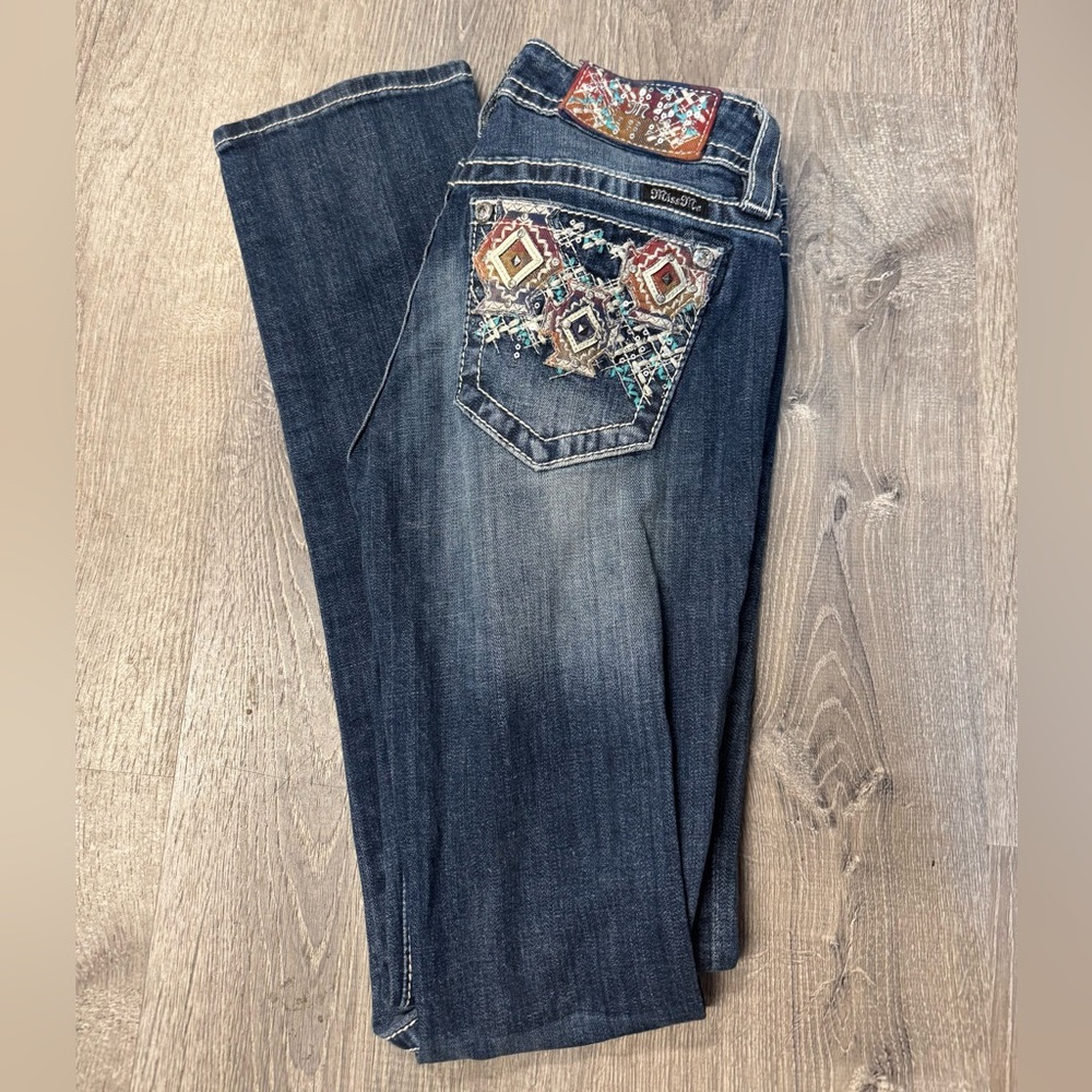 Miss Me Dark Blue Boot Cut Jeans with Embroidery